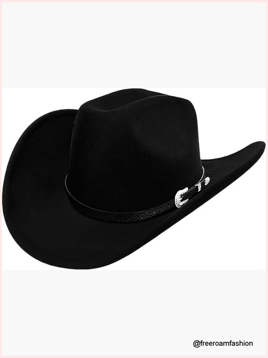 Vintage Western Cowboy Hat Adjustable Felt Western Cowgirl Hat with Belt Decor main image 5